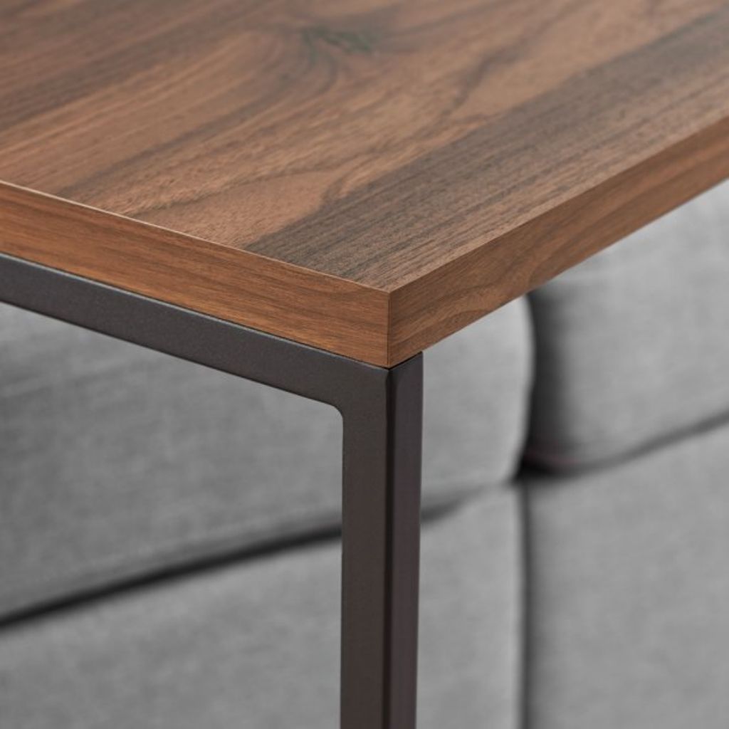 26" Black And Walnut C Shape End Table