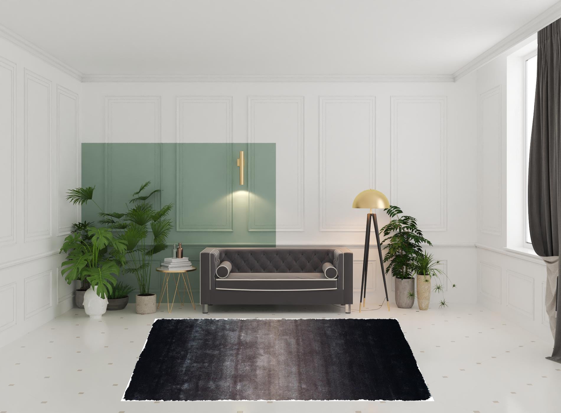 2' X 3' Black And Gray Shag Tufted Handmade Area Rug