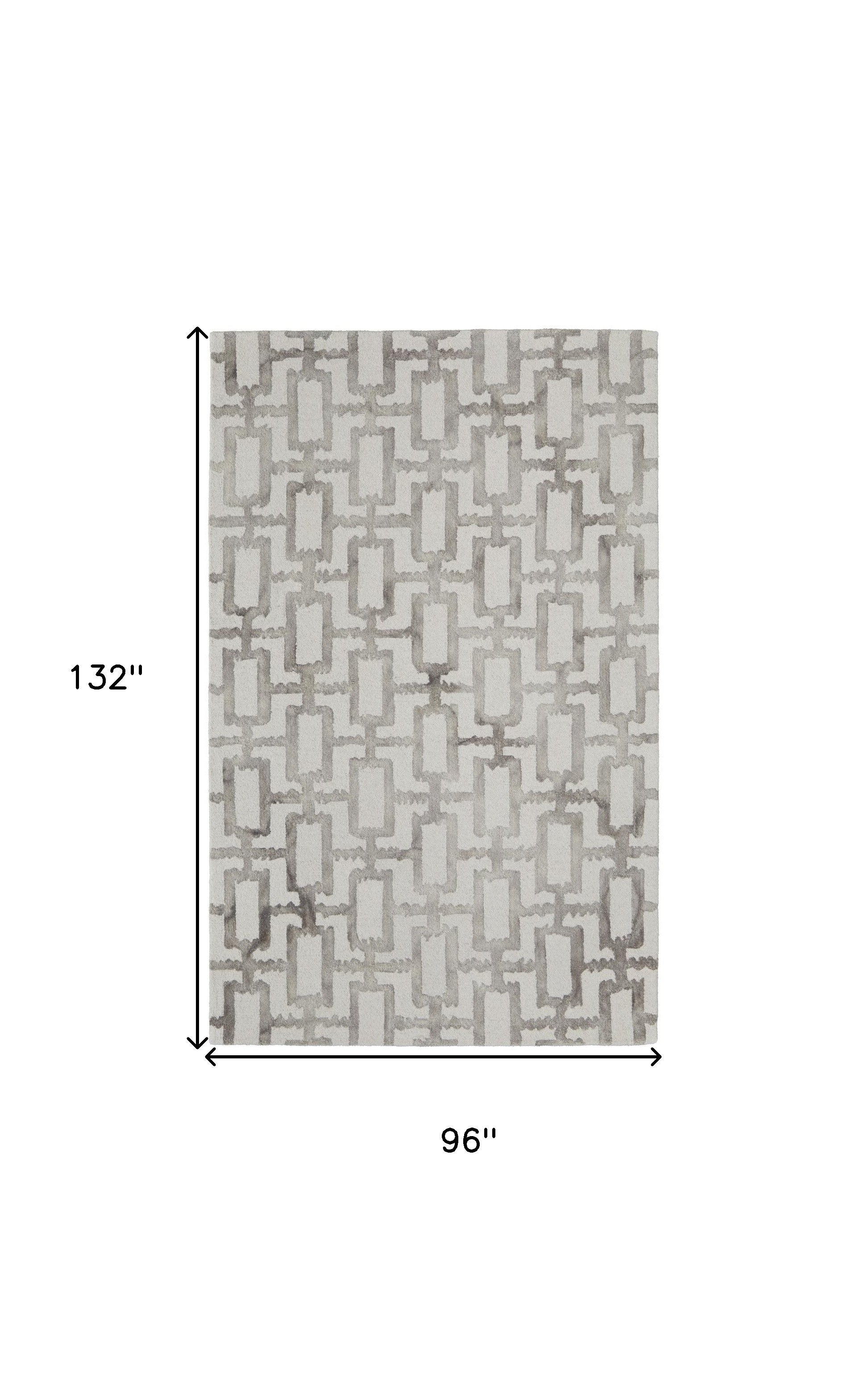 4' X 6' Ivory And Taupe Wool Geometric Tufted Handmade Area Rug