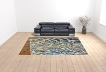 4' X 6' Ivory Blue And Green Floral Stain Resistant Area Rug