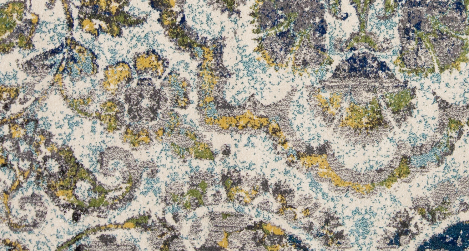 4' X 6' Ivory Blue And Green Floral Stain Resistant Area Rug