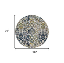 4' X 6' Ivory Blue And Green Floral Stain Resistant Area Rug