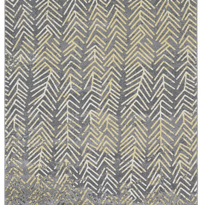 4' X 6' Gray Yellow And White Abstract Stain Resistant Area Rug