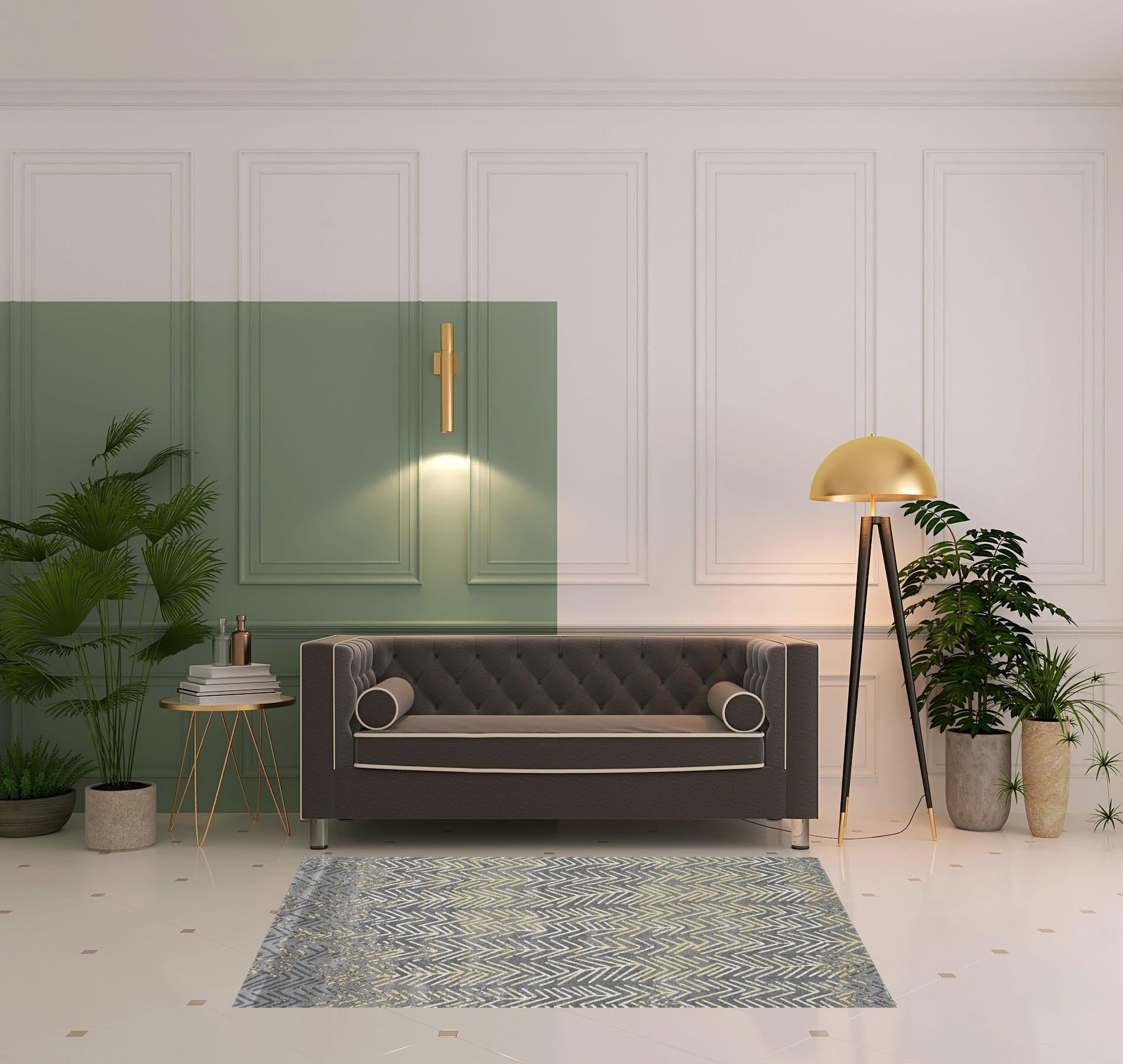 4' X 6' Gray Yellow And White Abstract Stain Resistant Area Rug