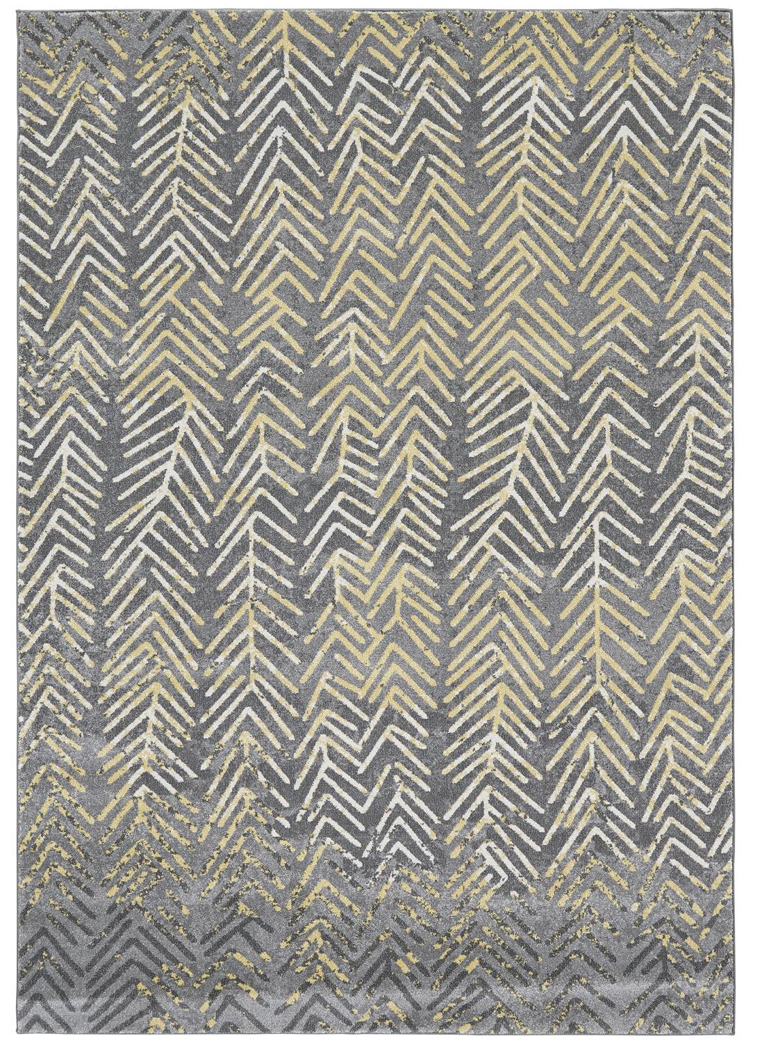 4' X 6' Gray Yellow And White Abstract Stain Resistant Area Rug