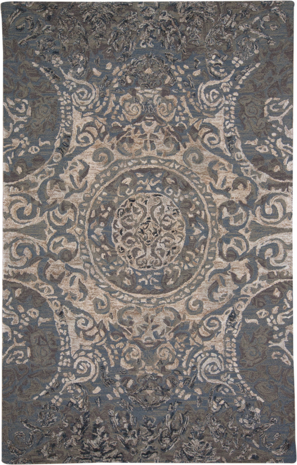 5' X 8' Gray Blue And Taupe Wool Abstract Tufted Handmade Stain Resistant Area Rug