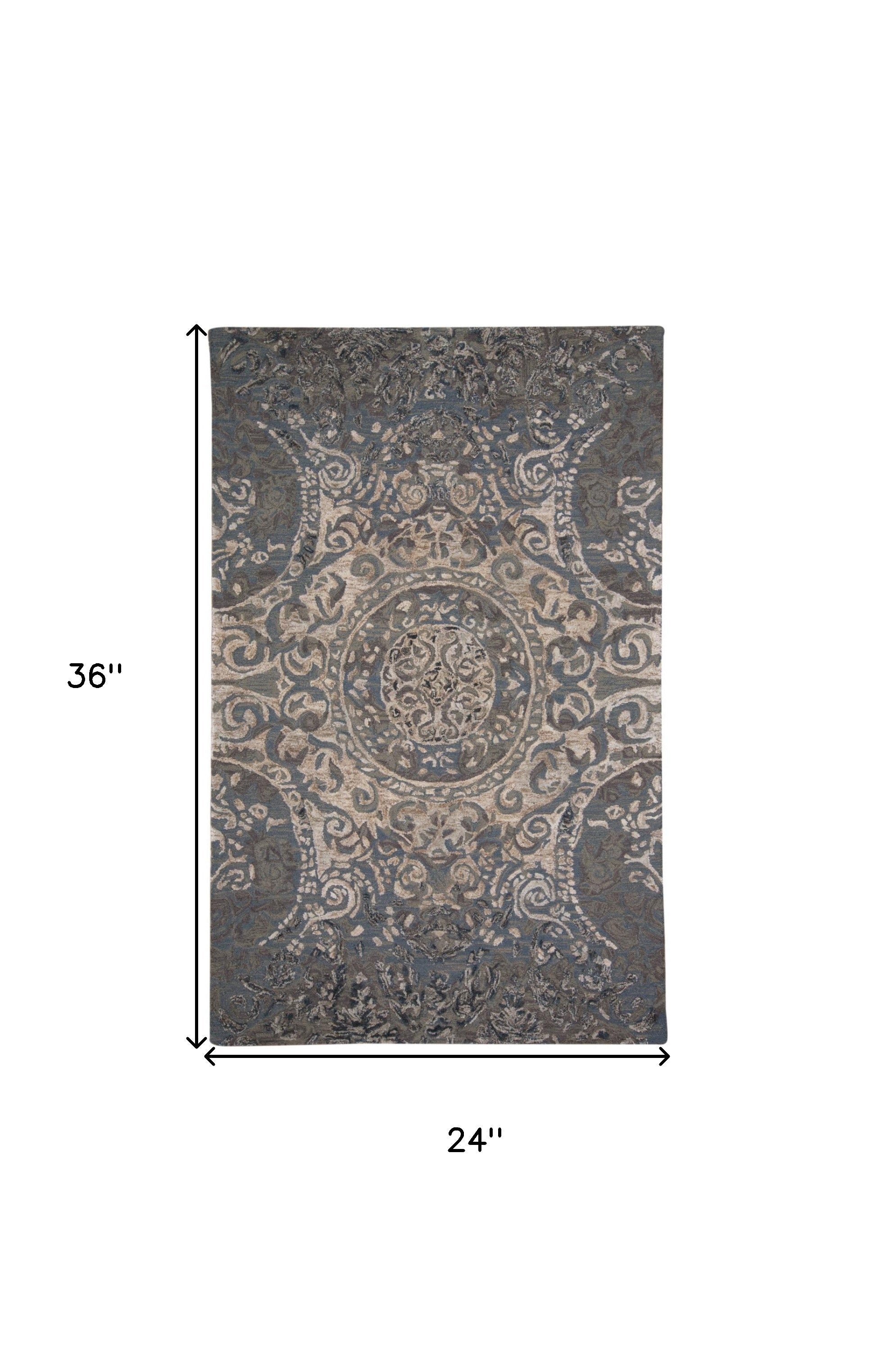 5' X 8' Gray Blue And Taupe Wool Abstract Tufted Handmade Stain Resistant Area Rug