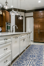 Blue Ivory And Black Floral Distressed Stain Resistant Area Rug - 2' X 4'