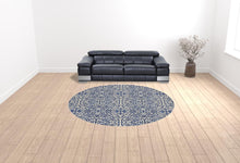 Blue Ivory And Black Floral Distressed Stain Resistant Area Rug - 2' X 4'