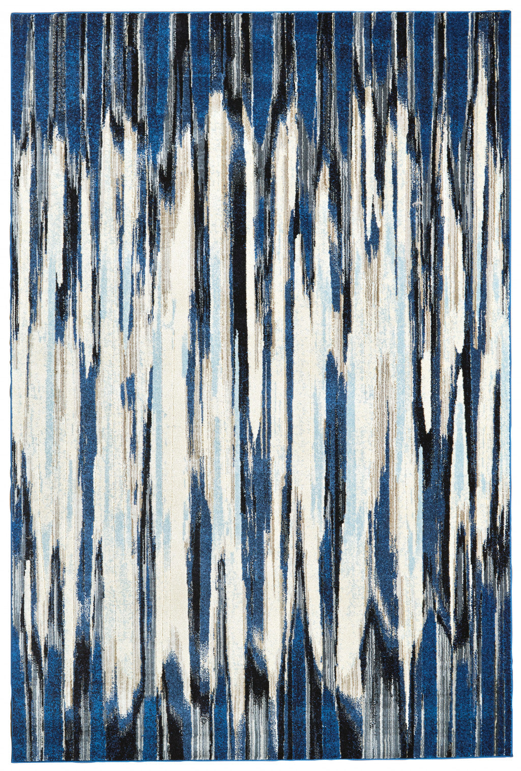 2' X 4' Ivory Blue And Gray Abstract Distressed Area Rug