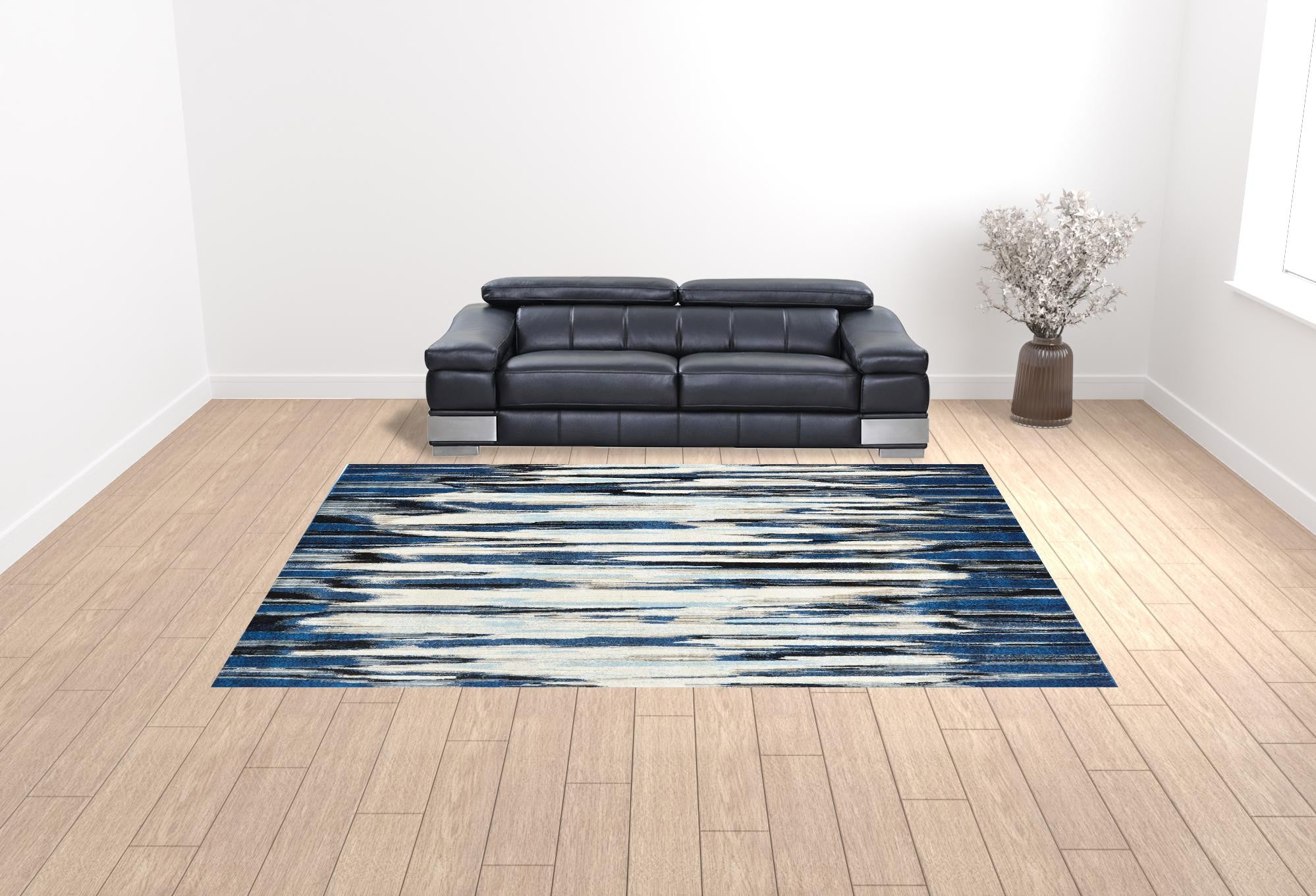 2' X 4' Ivory Blue And Gray Abstract Distressed Area Rug