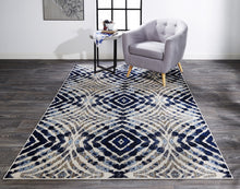 2' X 4' Ivory Blue And Gray Abstract Distressed Stain Resistant Area Rug