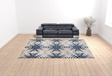 2' X 4' Ivory Blue And Gray Abstract Distressed Stain Resistant Area Rug