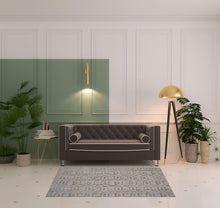 Blue Taupe And Ivory Floral Distressed Stain Resistant Area Rug - 2' X 4'