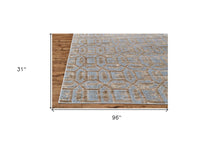 Blue Taupe And Ivory Floral Distressed Stain Resistant Area Rug - 2' X 4'
