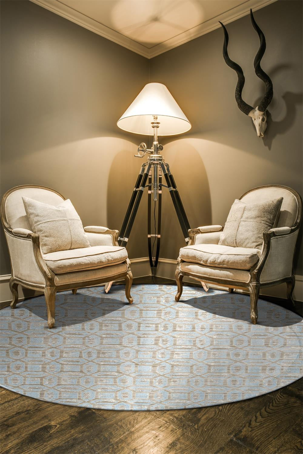 Blue Taupe And Ivory Floral Distressed Stain Resistant Area Rug - 2' X 4'