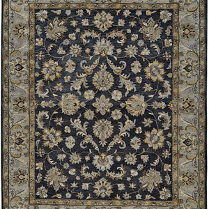 4' X 6' Blue Gray And Taupe Wool Floral Tufted Handmade Stain Resistant Area Rug