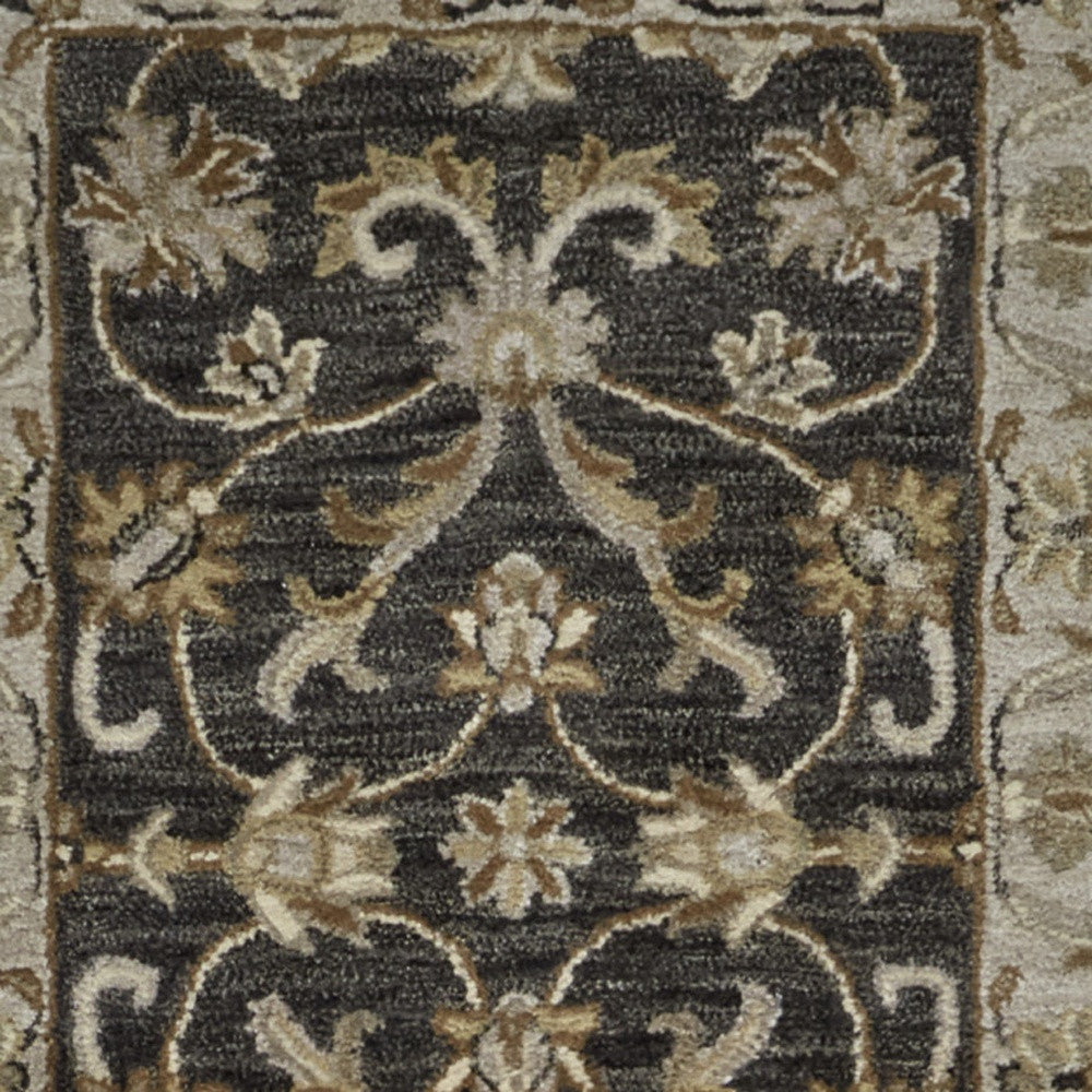 4' X 6' Blue Gray And Taupe Wool Floral Tufted Handmade Stain Resistant Area Rug