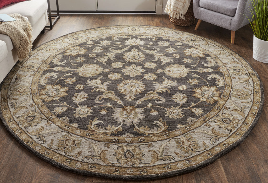 4' X 6' Blue Gray And Taupe Wool Floral Tufted Handmade Stain Resistant Area Rug
