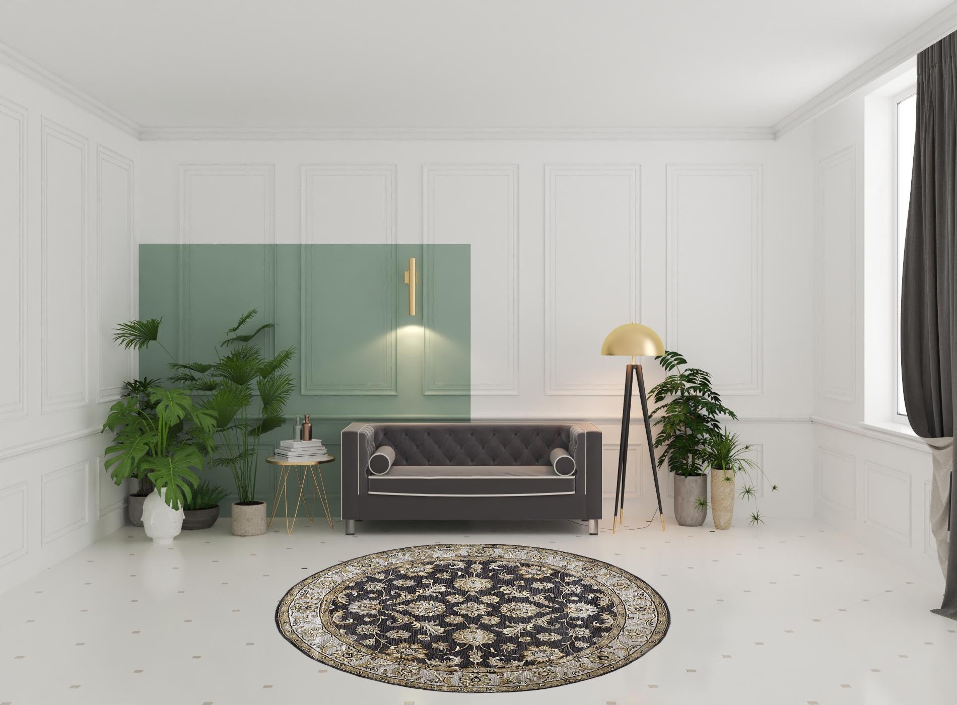 4' X 6' Blue Gray And Taupe Wool Floral Tufted Handmade Stain Resistant Area Rug