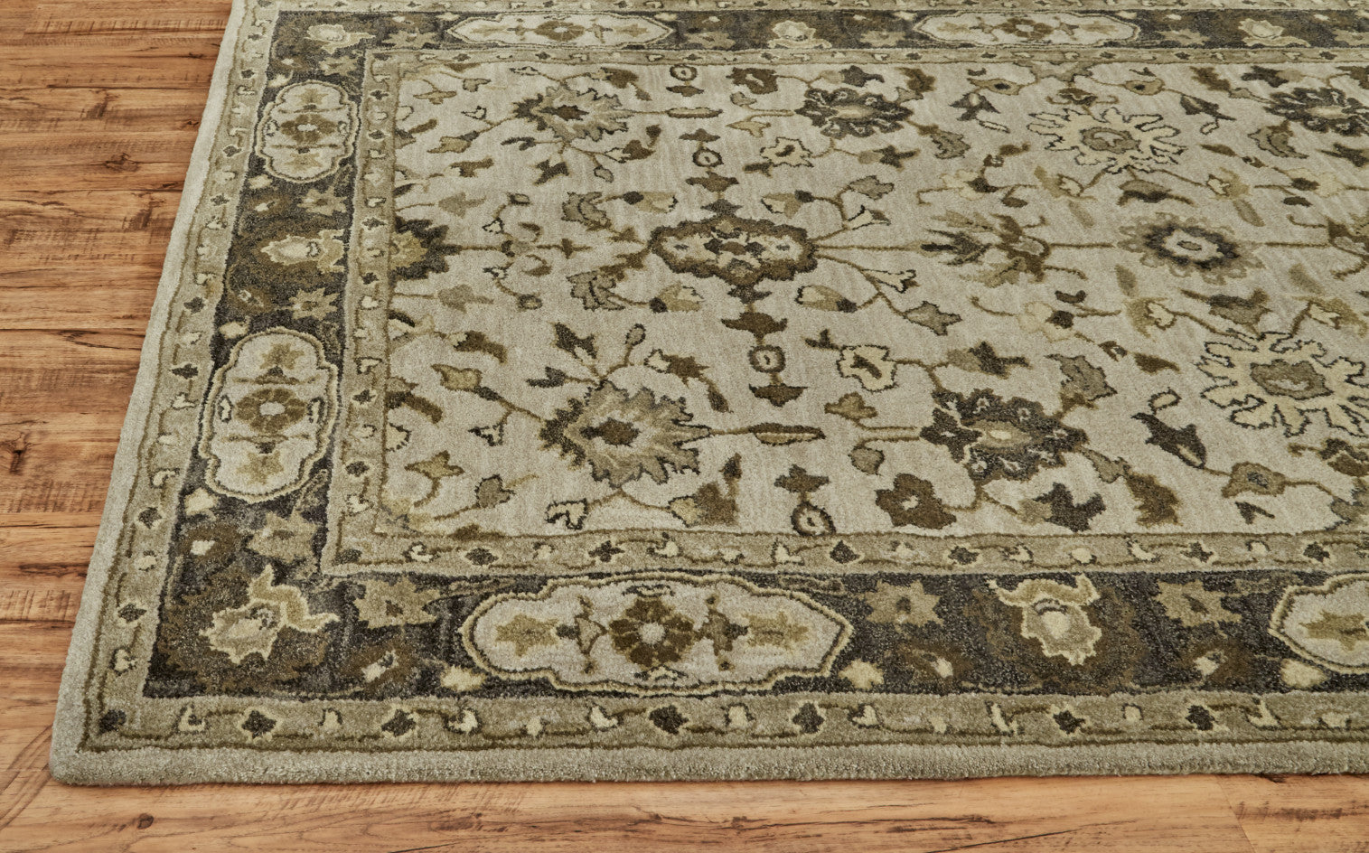 4' X 6' Gray Ivory And Taupe Wool Floral Tufted Handmade Stain Resistant Area Rug