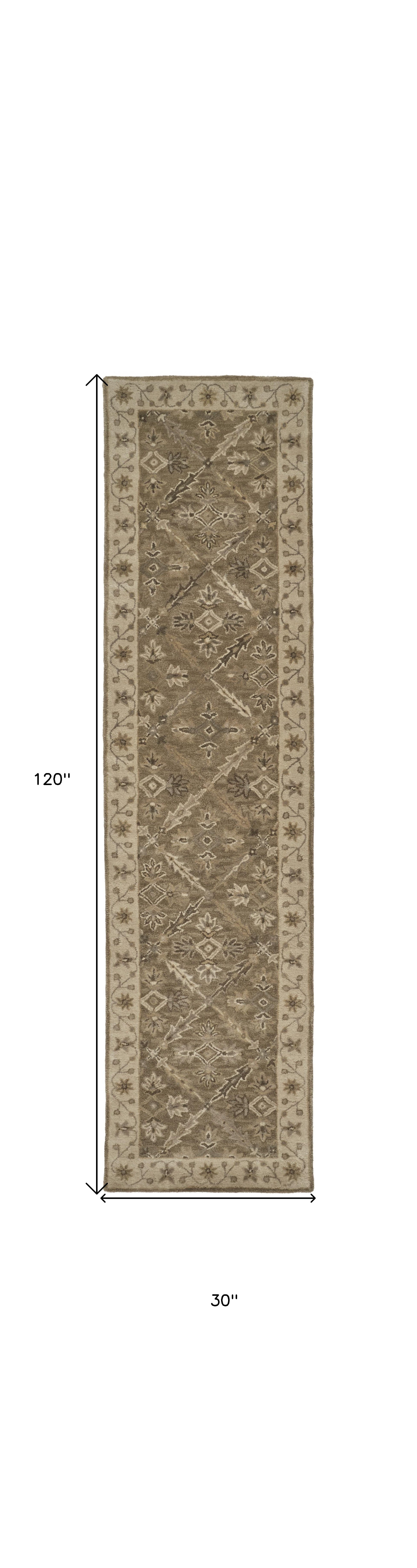 4' X 6' Green Brown And Taupe Wool Paisley Tufted Handmade Stain Resistant Area Rug