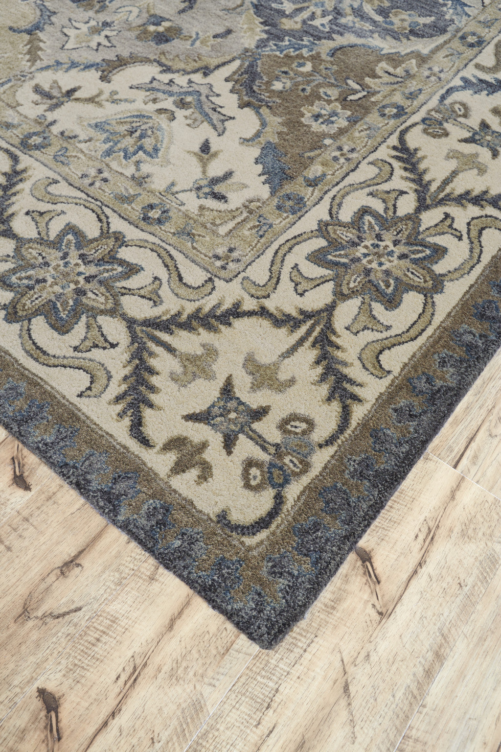 Blue Gray And Taupe Wool Paisley Tufted Handmade Stain Resistant Area Rug - 4' x 6'