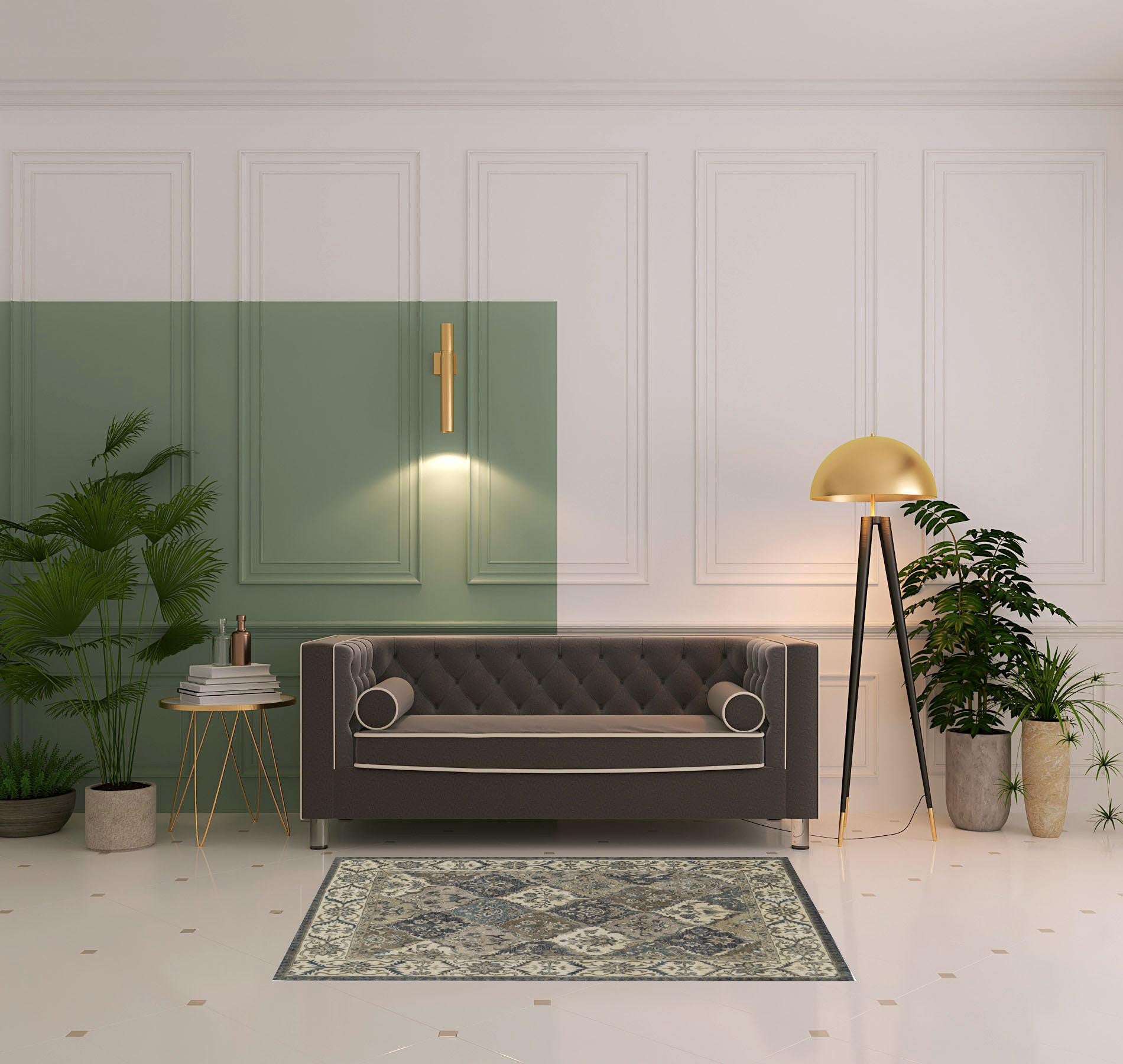 Blue Gray And Taupe Wool Paisley Tufted Handmade Stain Resistant Area Rug - 4' x 6'