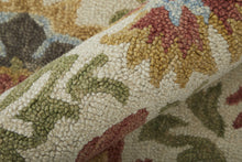 Ivory Green And Orange Round Wool Paisley Tufted Handmade Stain Resistant Area Rug With Fringe 8'