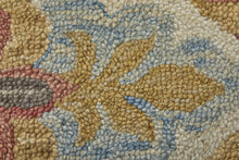 Ivory Green And Orange Round Wool Paisley Tufted Handmade Stain Resistant Area Rug With Fringe 8'