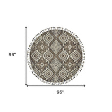 8' Gray Taupe And Ivory Round Wool Floral Tufted Handmade Stain Resistant Area Rug With Fringe