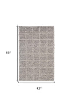 4' X 6' Ivory And Gray Wool Plaid Hand Woven Stain Resistant Area Rug