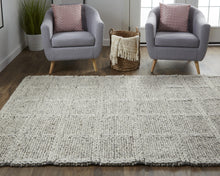 4' X 6' Ivory And Gray Wool Plaid Hand Woven Stain Resistant Area Rug