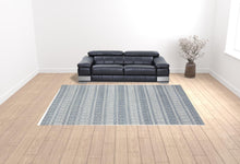 4' X 6' Blue Gray And Ivory Striped Hand Woven Area Rug