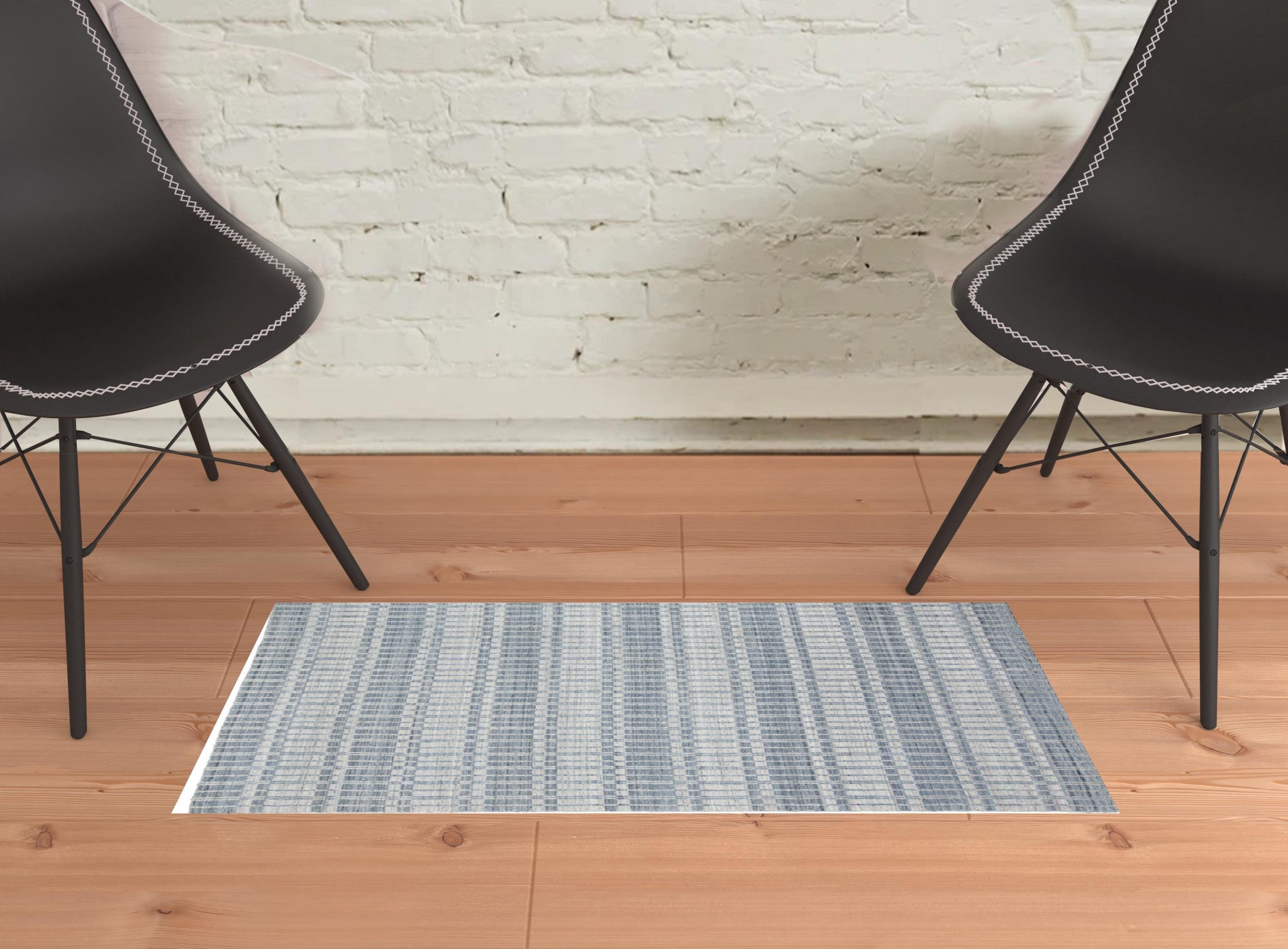 4' X 6' Blue Gray And Ivory Striped Hand Woven Area Rug