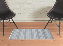 4' X 6' Blue Gray And Ivory Striped Hand Woven Area Rug