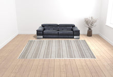 4' X 6' Blue Gray And Ivory Striped Hand Woven Area Rug