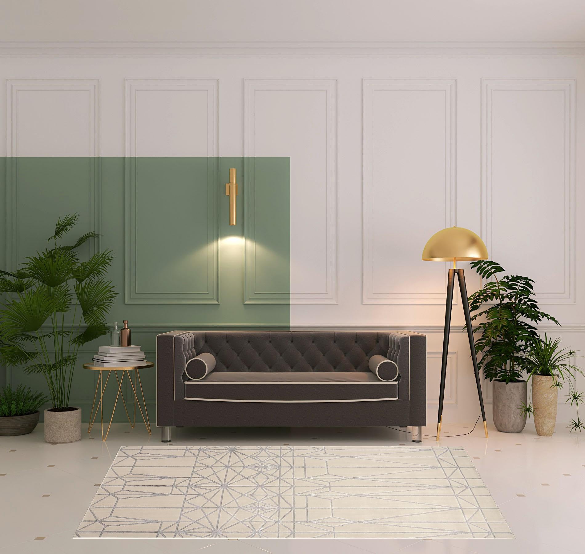 4' X 6' White Silver And Gray Geometric Area Rug