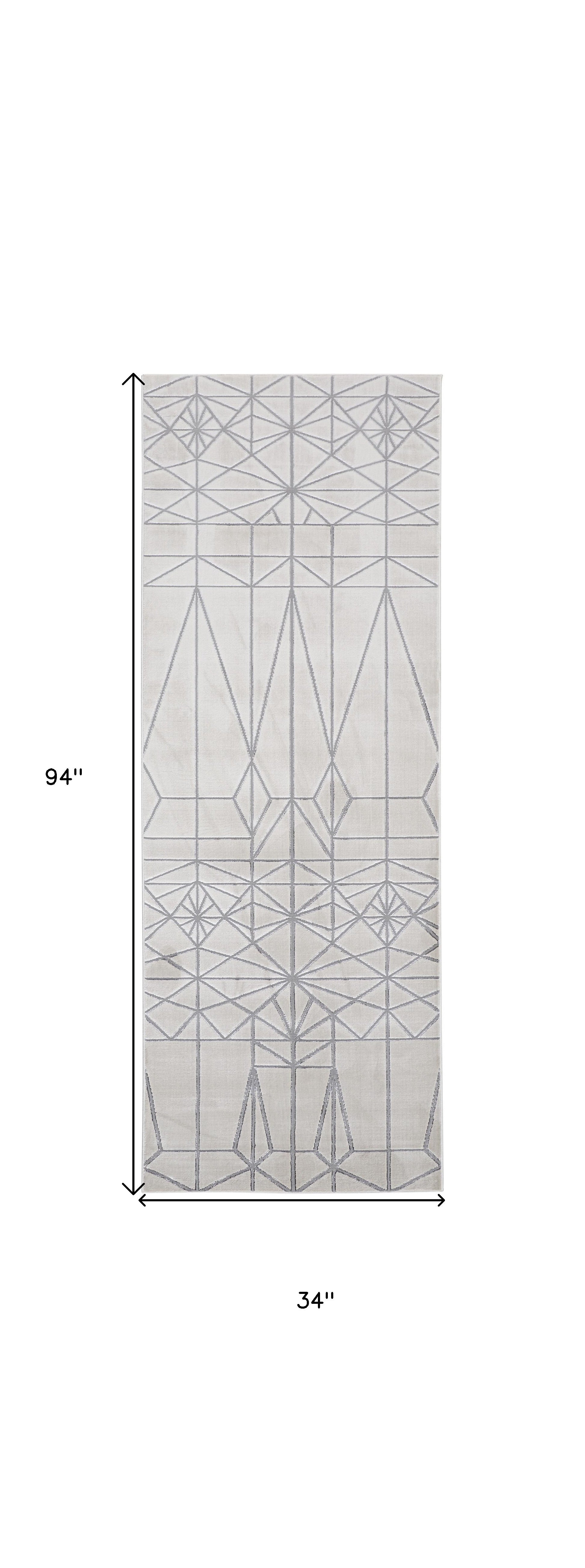 4' X 6' White Silver And Gray Geometric Area Rug