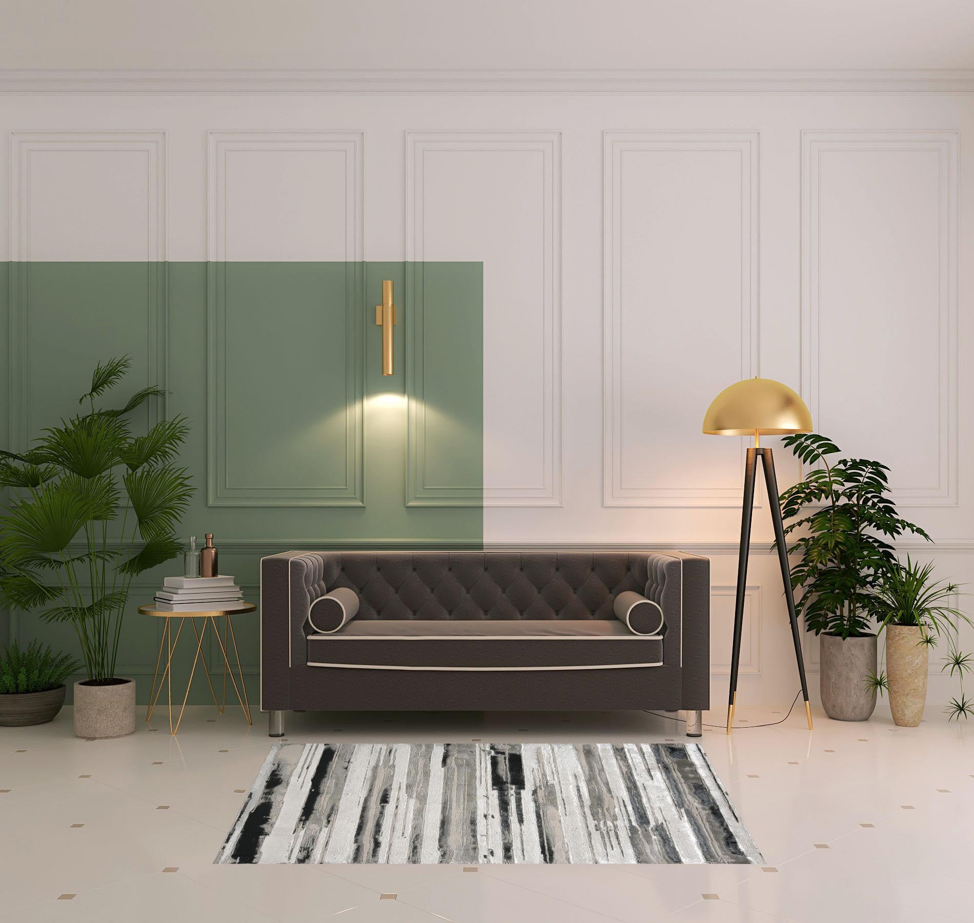 4' X 6' Silver Gray And Black Abstract Area Rug