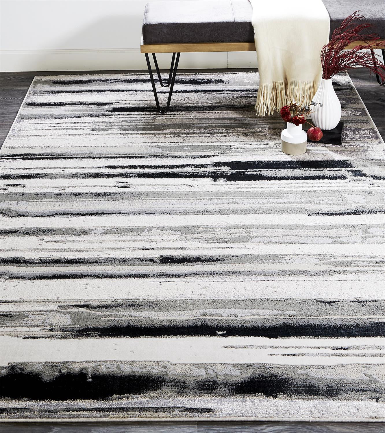 4' X 6' Silver Gray And Black Abstract Area Rug