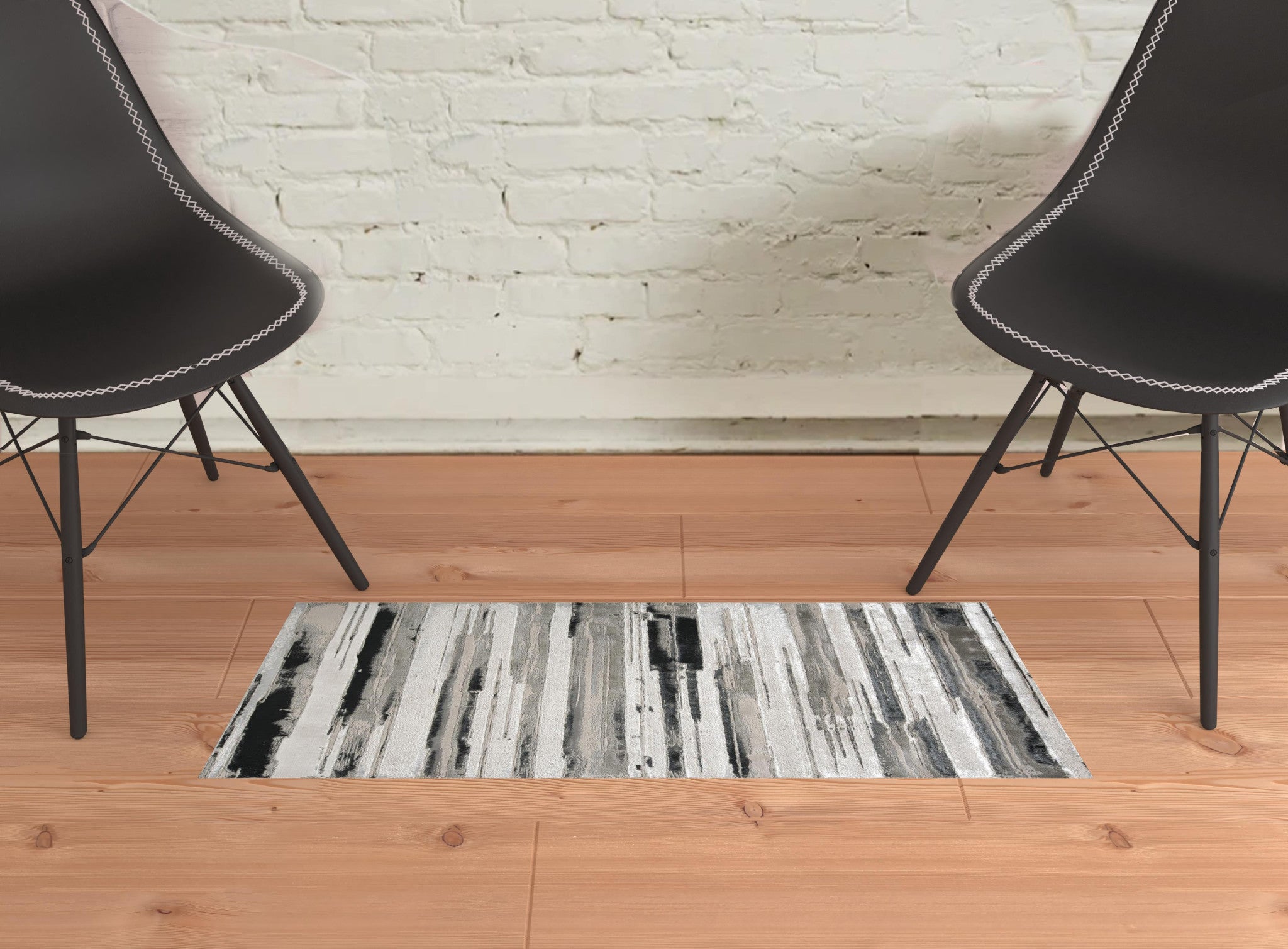 4' X 6' Silver Gray And Black Abstract Area Rug