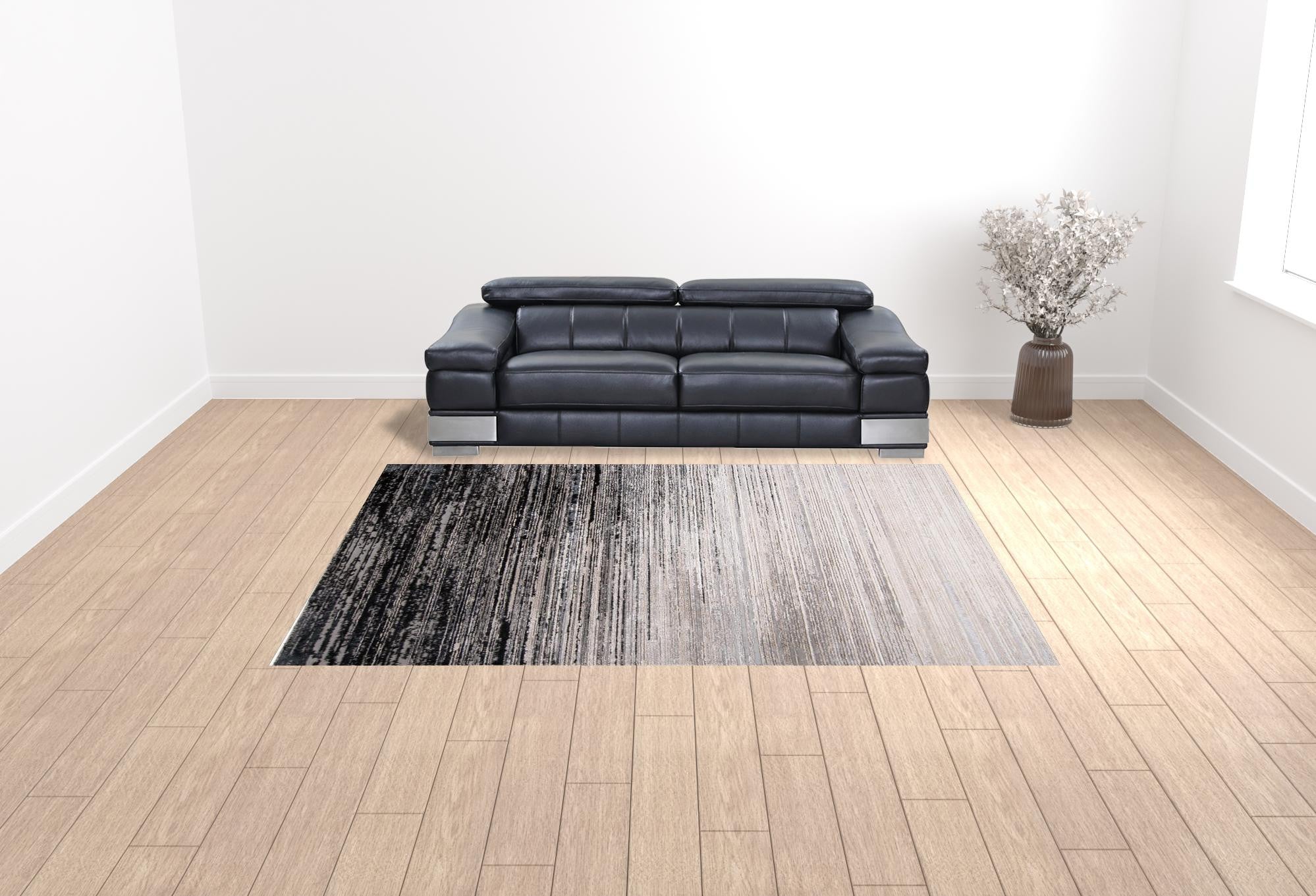 4' X 6' Black And Dark Gray Abstract Area Rug