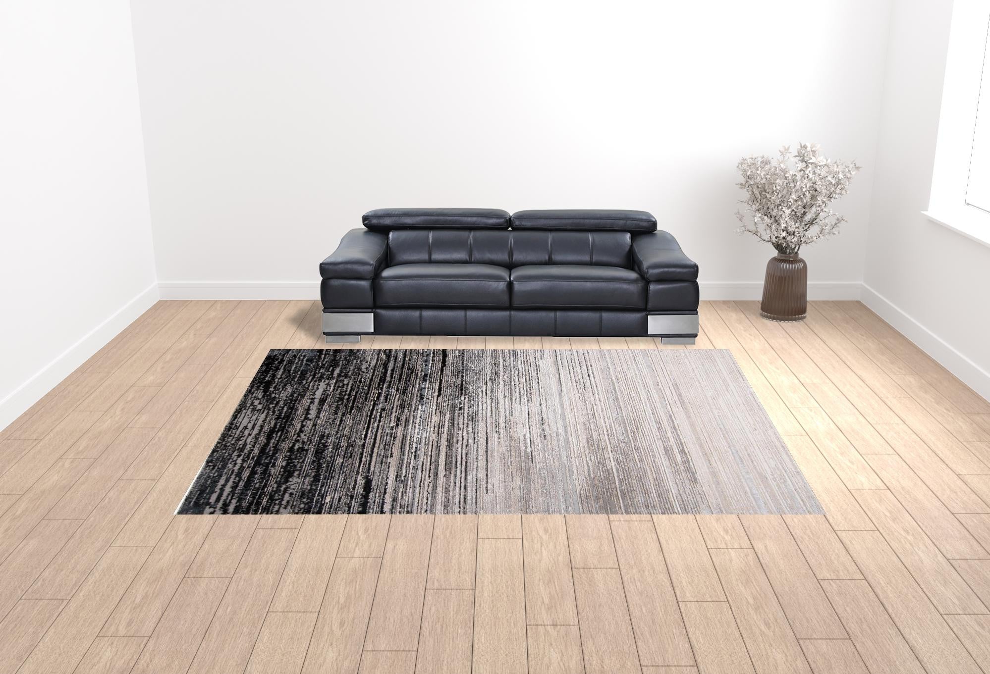 4' X 6' Black And Dark Gray Abstract Area Rug