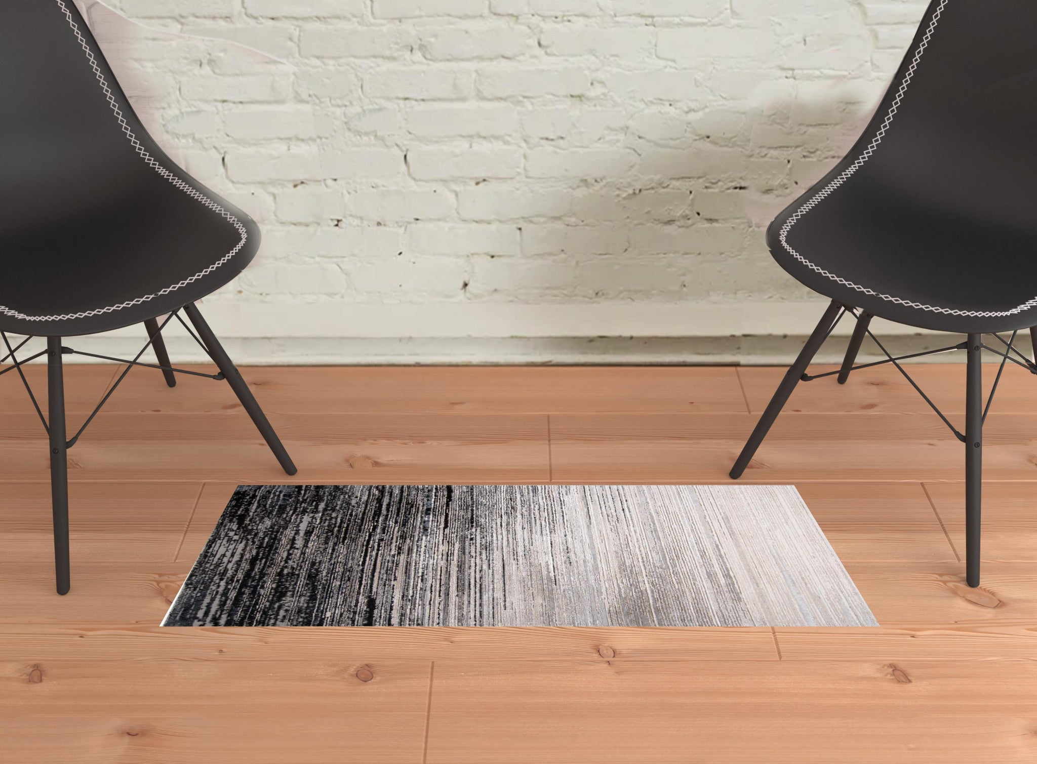 4' X 6' Black And Dark Gray Abstract Area Rug