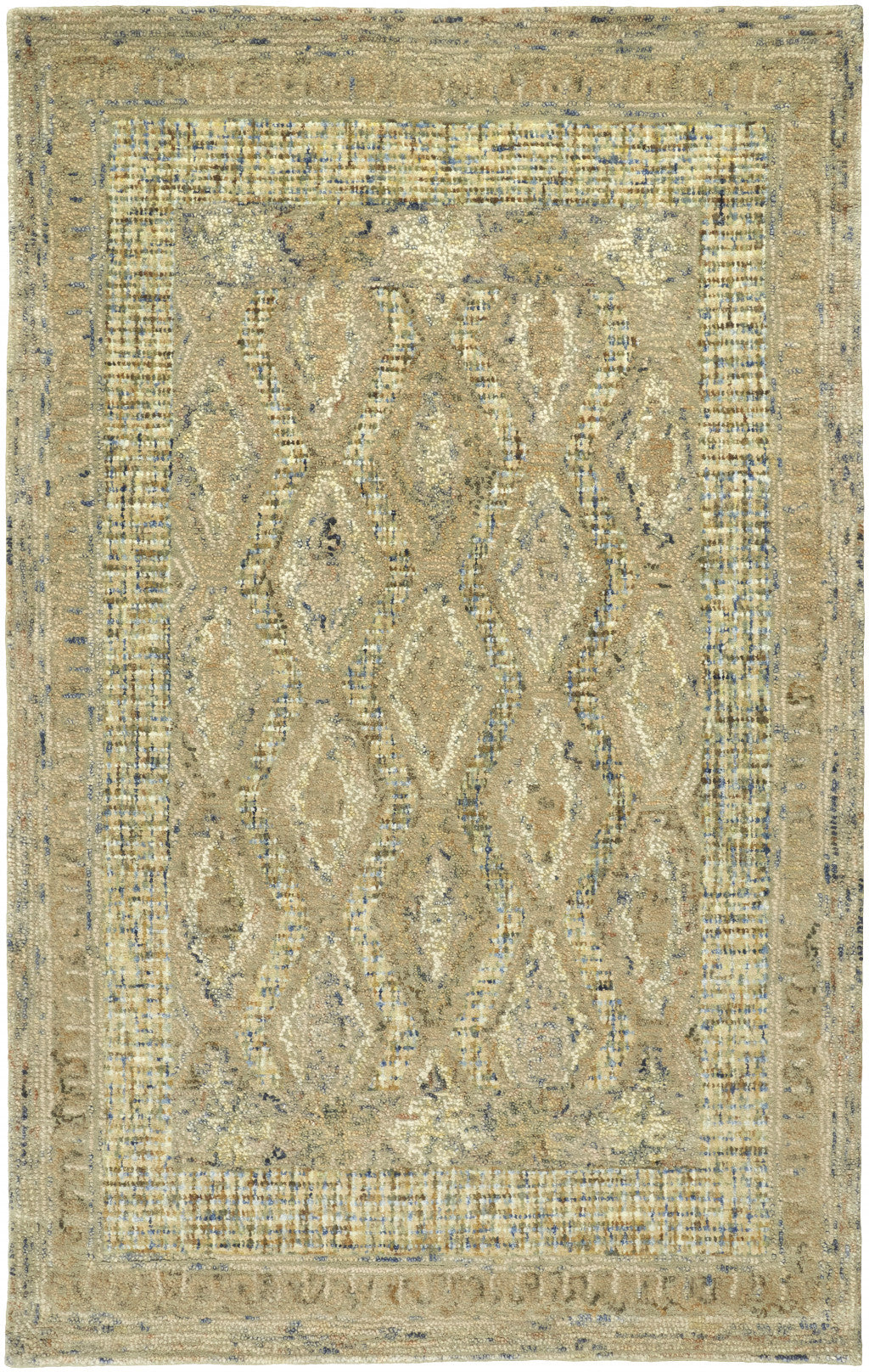 4' X 6' Tan Blue And Gray Wool Floral Tufted Handmade Stain Resistant Area Rug