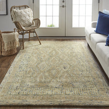 4' X 6' Tan Blue And Gray Wool Floral Tufted Handmade Stain Resistant Area Rug