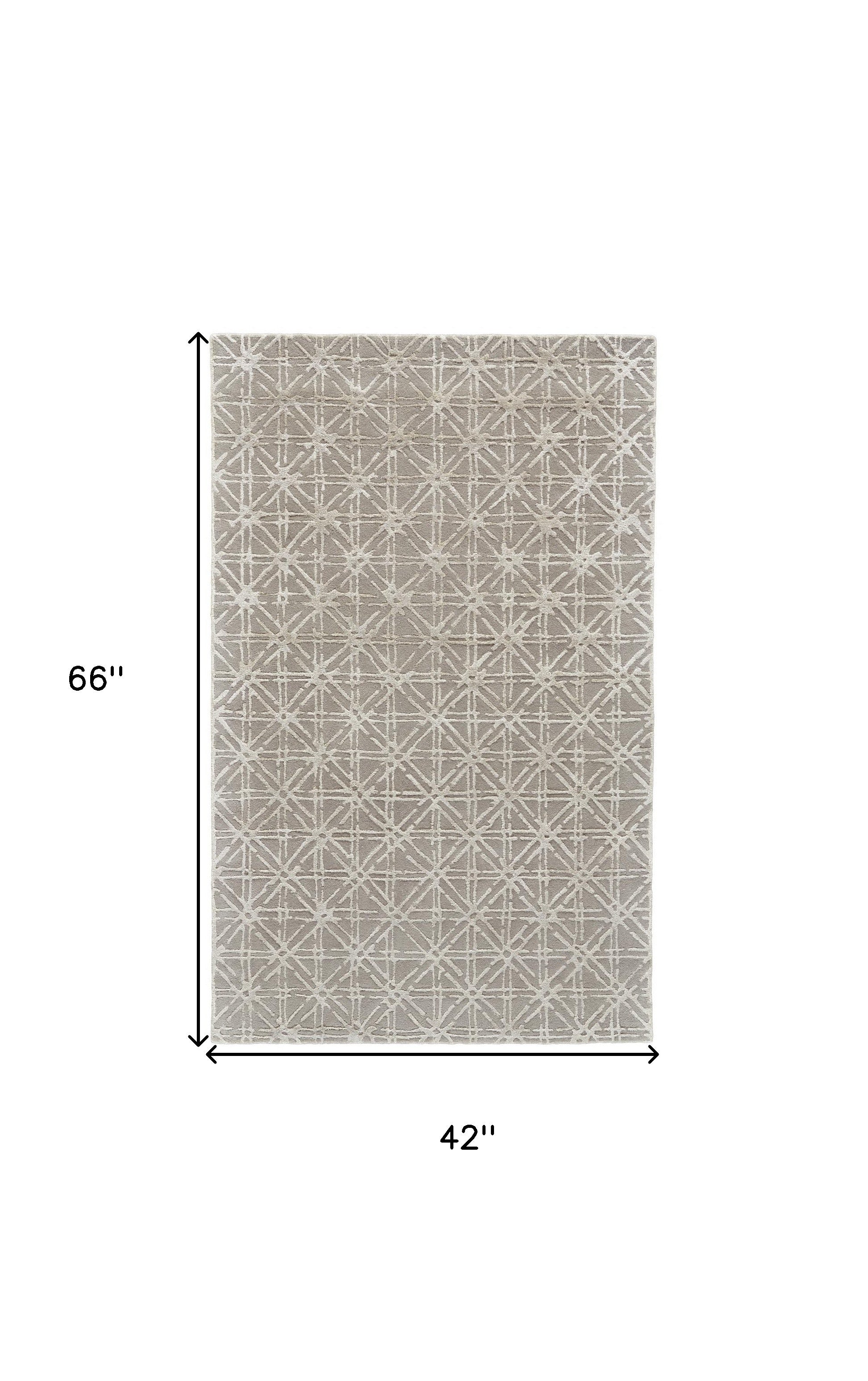 4' X 6' Taupe Ivory And Tan Wool Abstract Tufted Handmade Area Rug