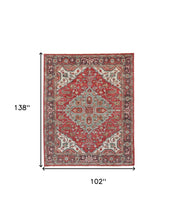 4' X 6' Red Gray And Ivory Wool Floral Hand Knotted Distressed Stain Resistant Area Rug With Fringe