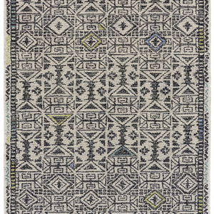 Gray Ivory And Black Wool Geometric Tufted Handmade Area Rug - 4' x 6'